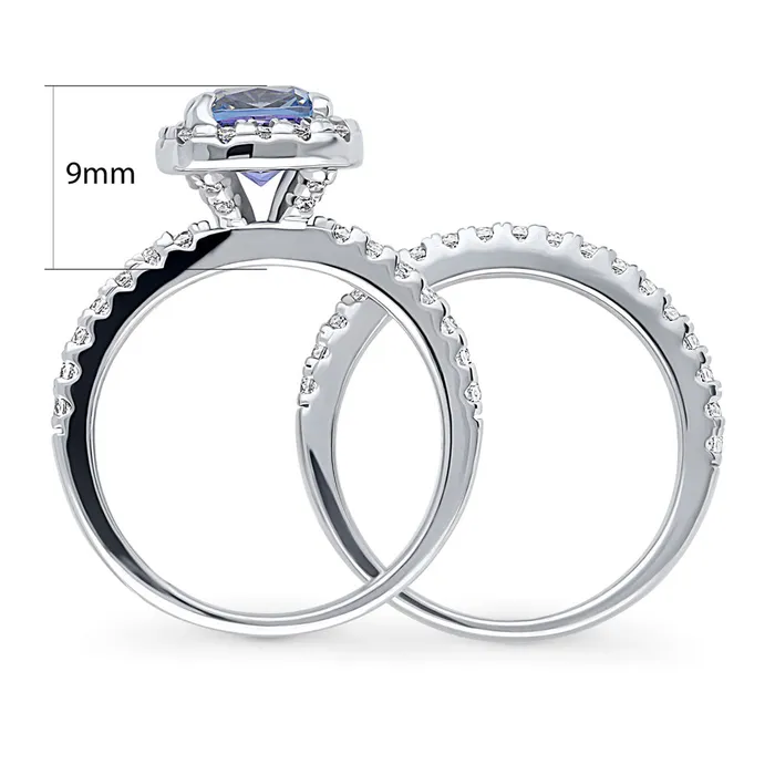 BERRICLE Rings Halo Kaleidoscope Purple Aqua CZ Ring Set in Sterling Silver