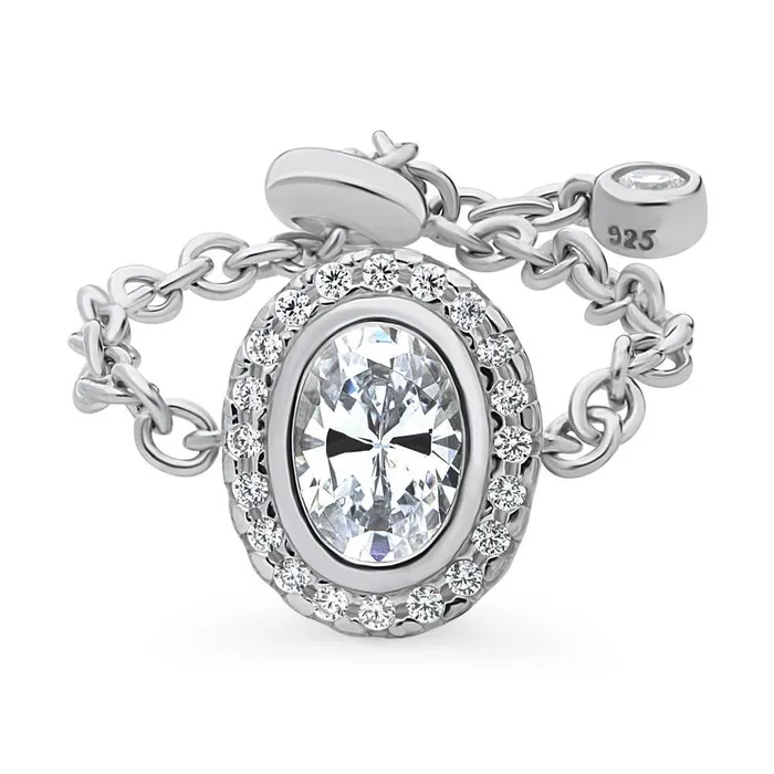 BERRICLE Rings Halo Oval CZ Chain Ring in Sterling Silver