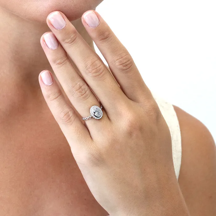 BERRICLE Rings Halo Oval CZ Chain Ring in Sterling Silver