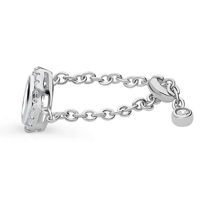 BERRICLE Rings Halo Oval CZ Chain Ring in Sterling Silver