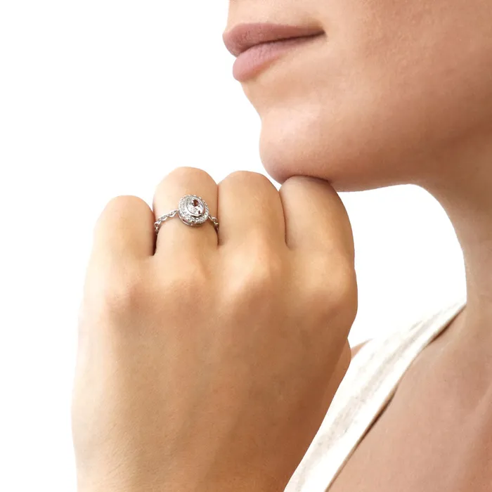 BERRICLE Rings Halo Oval CZ Chain Ring in Sterling Silver