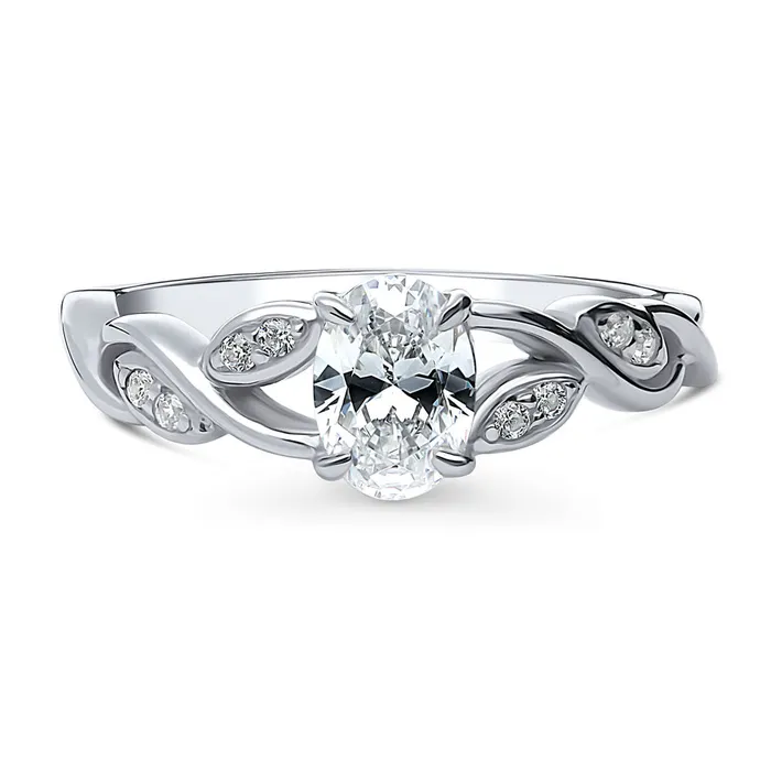 BERRICLE Rings Leaf Solitaire 07ct CZ Ring in Sterling Silver