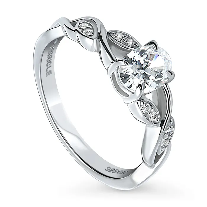 BERRICLE Rings Leaf Solitaire 07ct CZ Ring in Sterling Silver