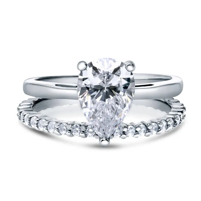 BERRICLE Rings Solitaire 18ct Pear CZ Ring Set in Sterling Silver