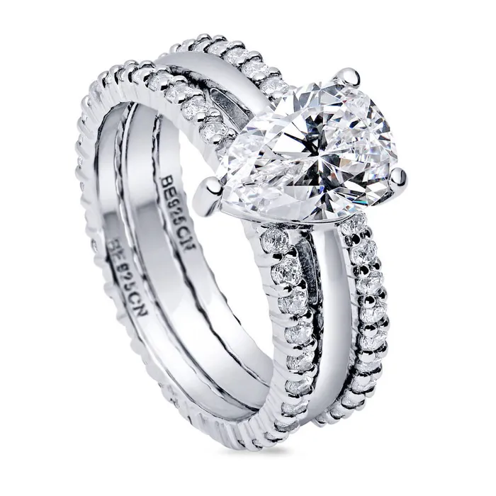 BERRICLE Rings Solitaire 18ct Pear CZ Ring Set in Sterling Silver