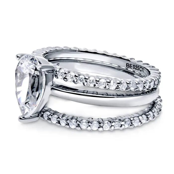 BERRICLE Rings Solitaire 18ct Pear CZ Ring Set in Sterling Silver