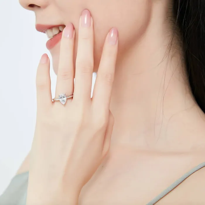 BERRICLE Rings Solitaire 18ct Pear CZ Ring Set in Sterling Silver