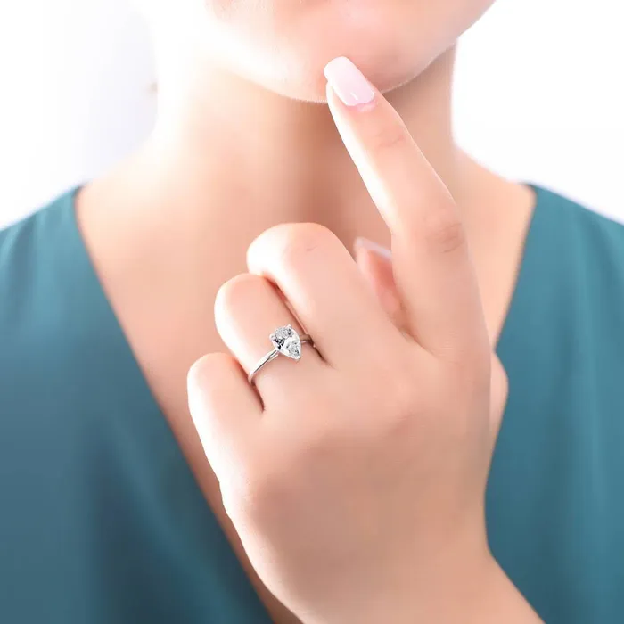 BERRICLE Rings Solitaire 18ct Pear CZ Ring Set in Sterling Silver