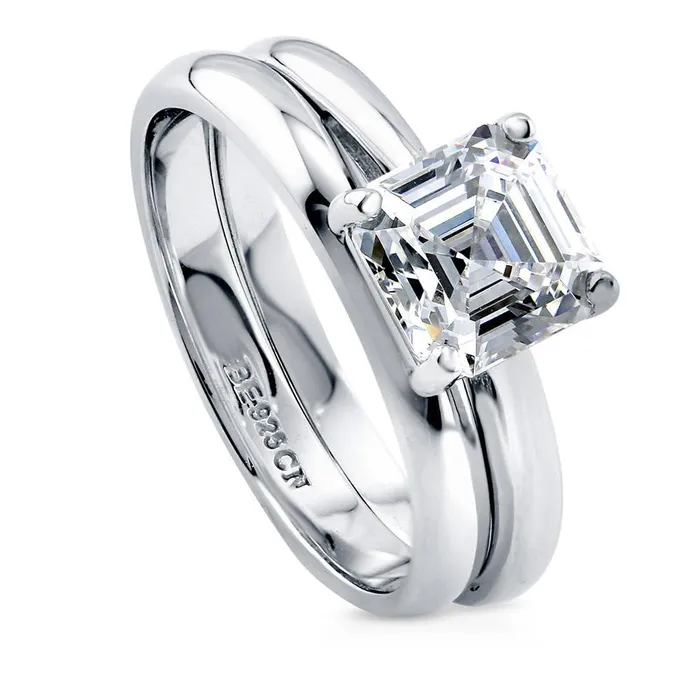 BERRICLE Rings Solitaire 2ct Asscher CZ Ring Set in Sterling Silver