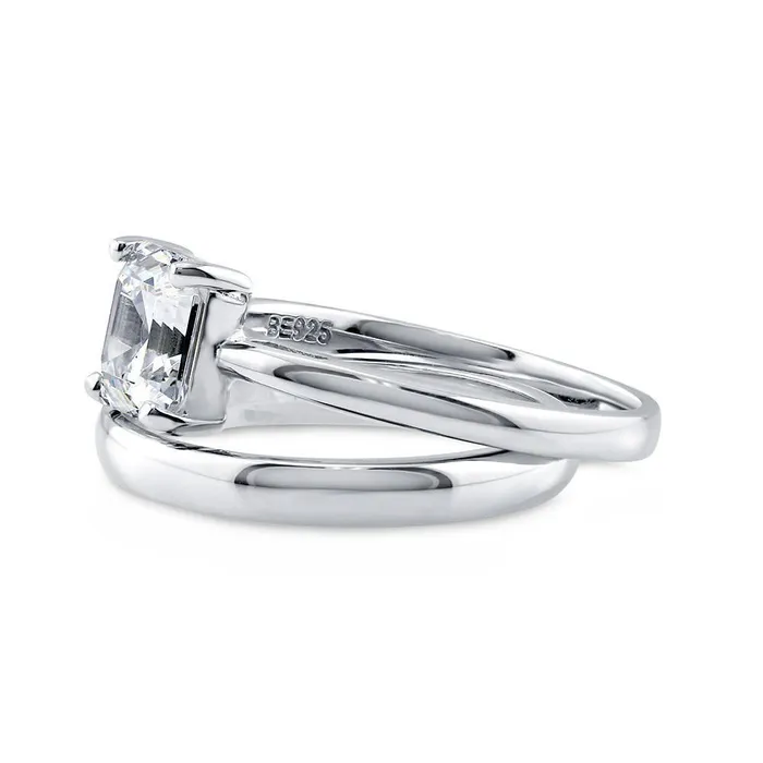 BERRICLE Rings Solitaire 2ct Asscher CZ Ring Set in Sterling Silver