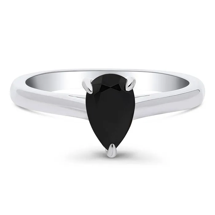 BERRICLE Rings Solitaire Black Pear CZ Ring in Sterling Silver 08ct