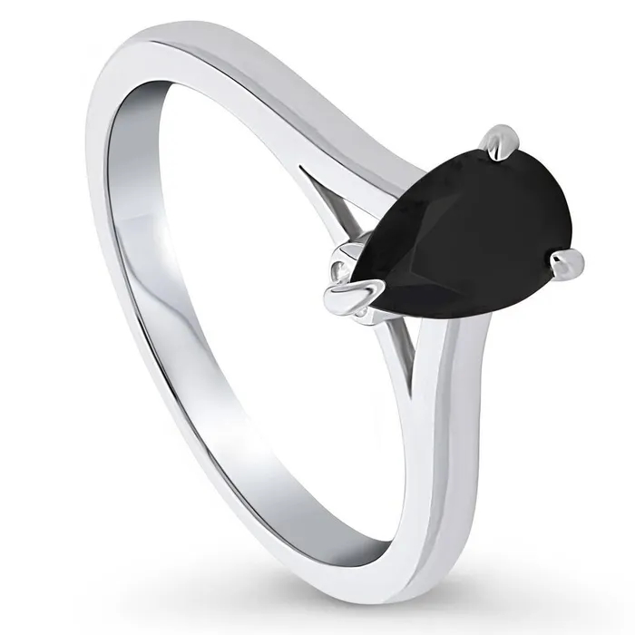 BERRICLE Rings Solitaire Black Pear CZ Ring in Sterling Silver 08ct