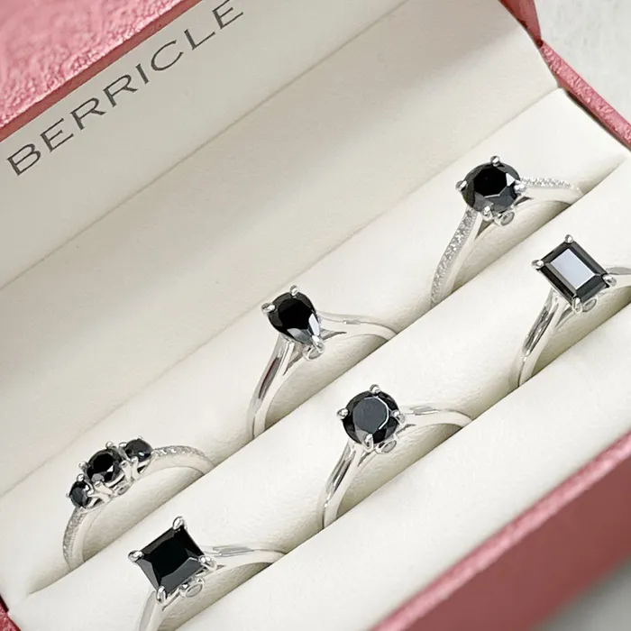 BERRICLE Rings Solitaire Black Pear CZ Ring in Sterling Silver 08ct