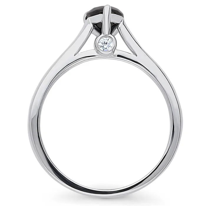 BERRICLE Rings Solitaire Black Pear CZ Ring in Sterling Silver 08ct