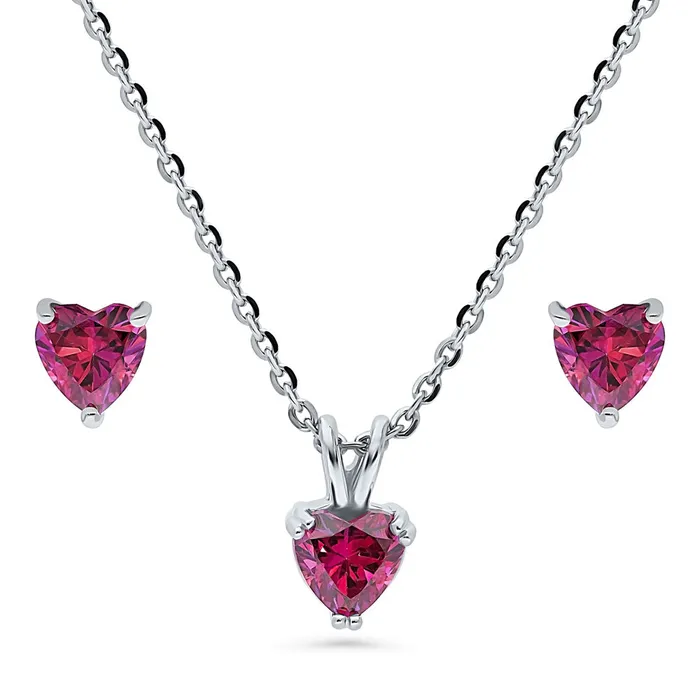 BERRICLE Rings Solitaire Heart Red Heart CZ Set in Sterling Silver