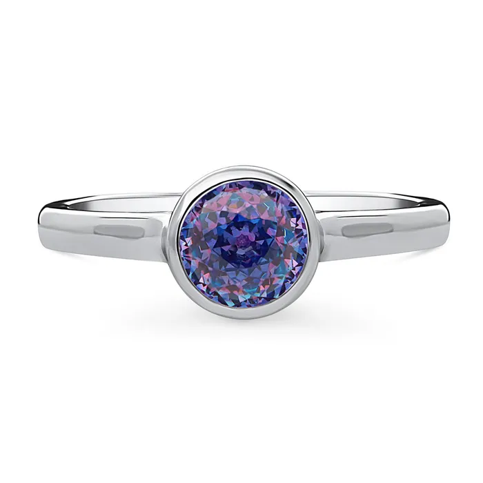 BERRICLE Rings Solitaire Kaleidoscope Purple Aqua CZ Ring in Sterling Silver