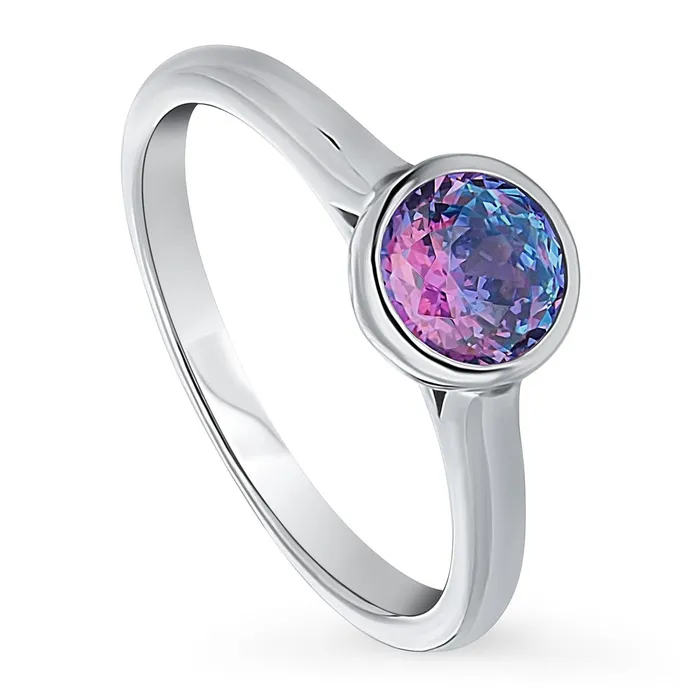 BERRICLE Rings Solitaire Kaleidoscope Purple Aqua CZ Ring in Sterling Silver