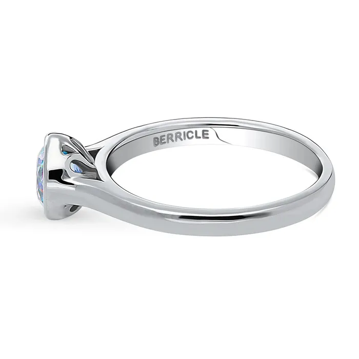 BERRICLE Rings Solitaire Kaleidoscope Purple Aqua CZ Ring in Sterling Silver