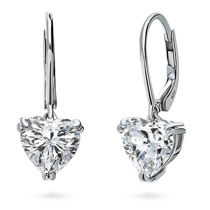 BERRICLE Solitaire 34ct Heart CZ Leverback Earrings in Sterling Silver Earrings