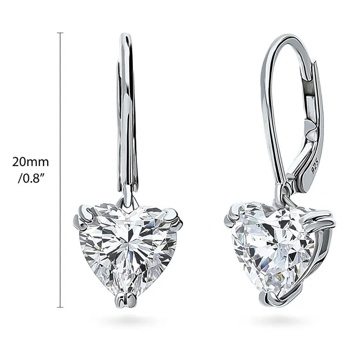 BERRICLE Solitaire 34ct Heart CZ Leverback Earrings in Sterling Silver Earrings