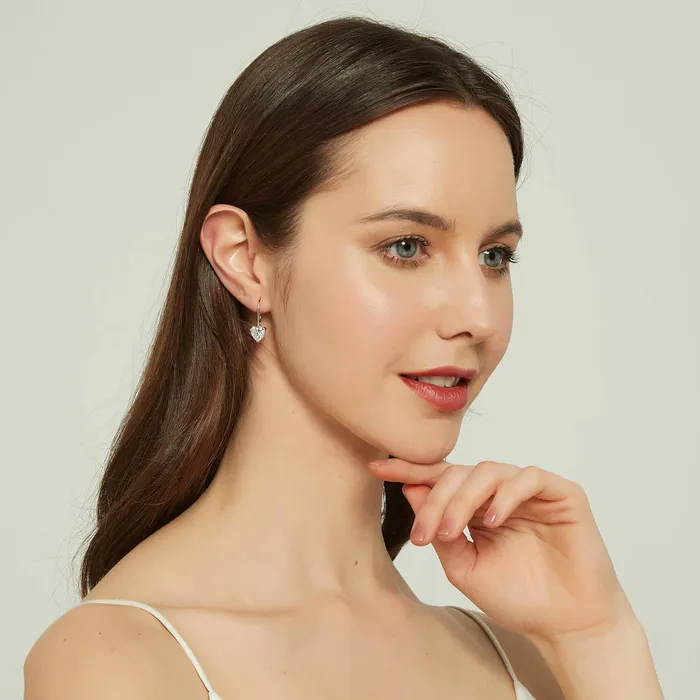 BERRICLE Solitaire 34ct Heart CZ Leverback Earrings in Sterling Silver Earrings