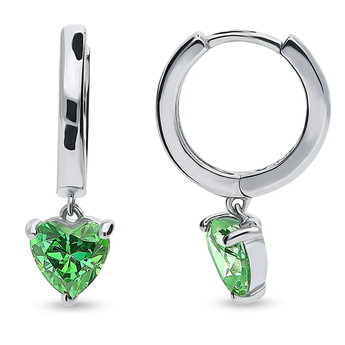BERRICLE Solitaire Heart Green Heart CZ Earrings in Sterling Silver 14ct Earrings