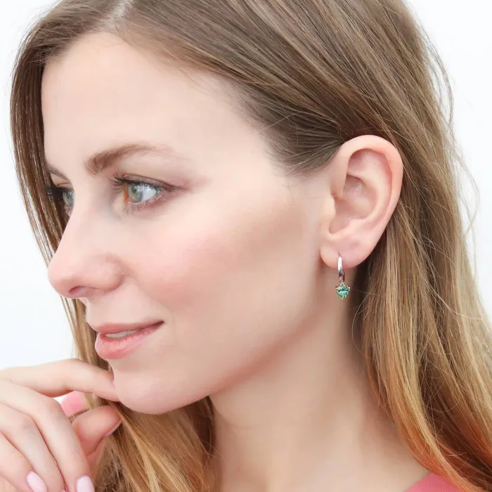 BERRICLE Solitaire Heart Green Heart CZ Earrings in Sterling Silver 14ct Earrings