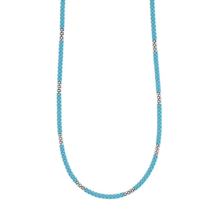 Blue Caviar Blue Silver Station Ceramic Beaded Necklace 3mm LAGOS Necklaces