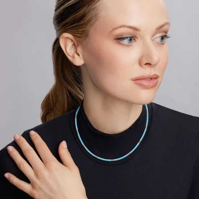 Blue Caviar Blue Silver Station Ceramic Beaded Necklace 3mm LAGOS Necklaces