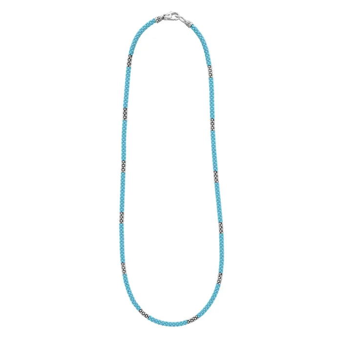 Blue Caviar Blue Silver Station Ceramic Beaded Necklace 3mm LAGOS Necklaces