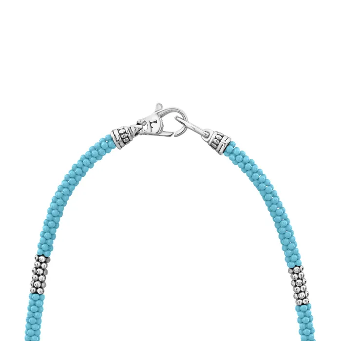 Blue Caviar Blue Silver Station Ceramic Beaded Necklace 3mm LAGOS Necklaces