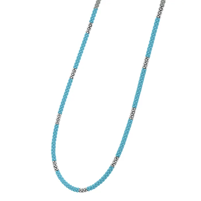 Blue Caviar Blue Silver Station Ceramic Beaded Necklace 3mm LAGOS Necklaces