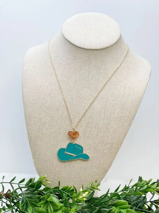 Blue Cowboy Hat Enamel Pendant Necklace Prep Obsessed PR Necklaces