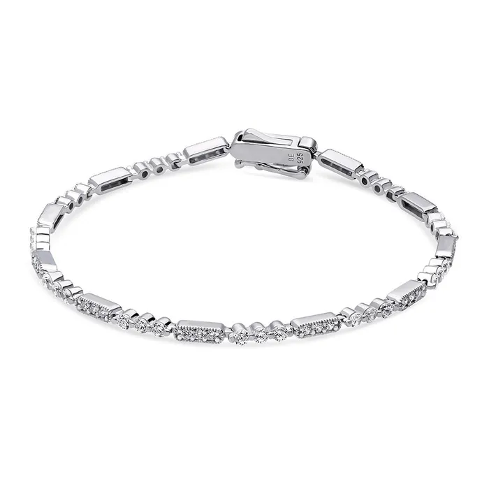 Bracelets BERRICLE Art Deco Milgrain CZ Chain Bracelet in Sterling Silver
