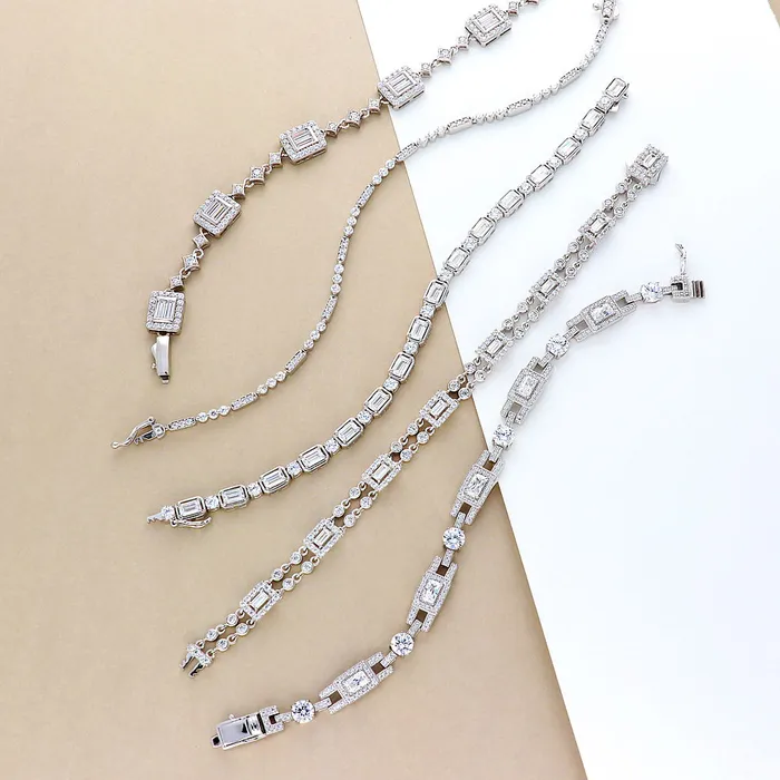 Bracelets BERRICLE Art Deco Milgrain CZ Chain Bracelet in Sterling Silver
