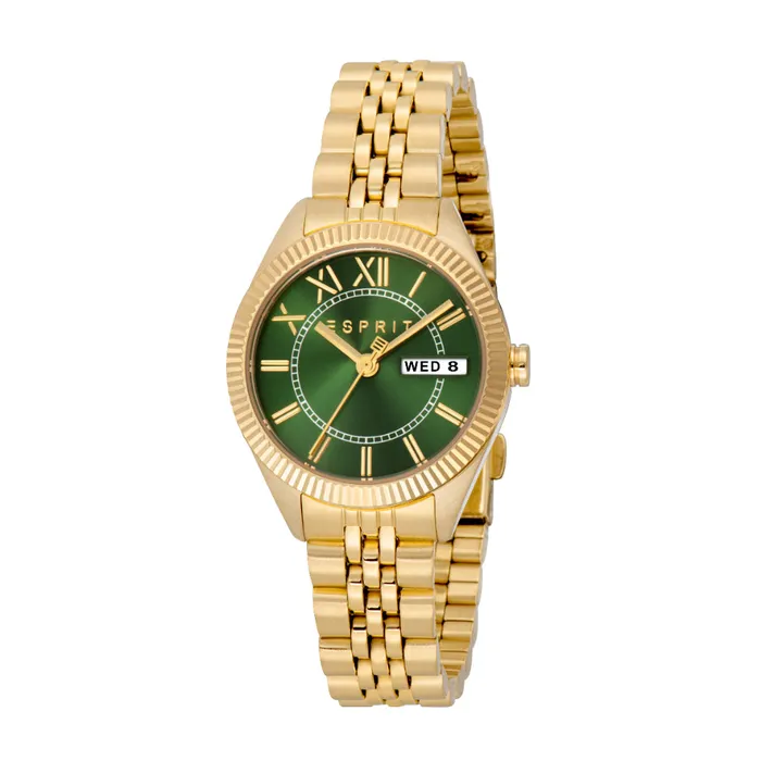 Bracelets Esprit ESPRIT Womens Gold Color Watch with Dark Green Dial and Metal Bracelet