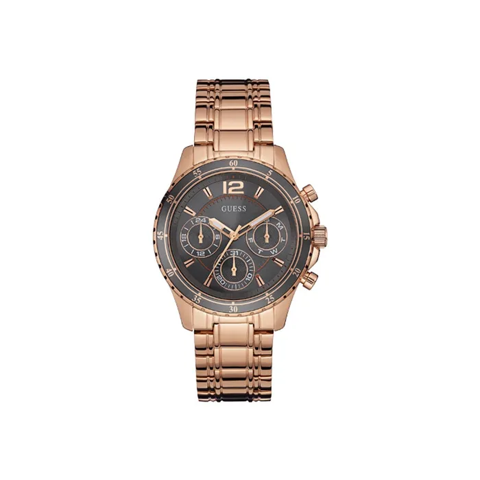 Bracelets Guess Ladies Chronograph Watch IP RG With Black Dial Metal Bracelet Guess