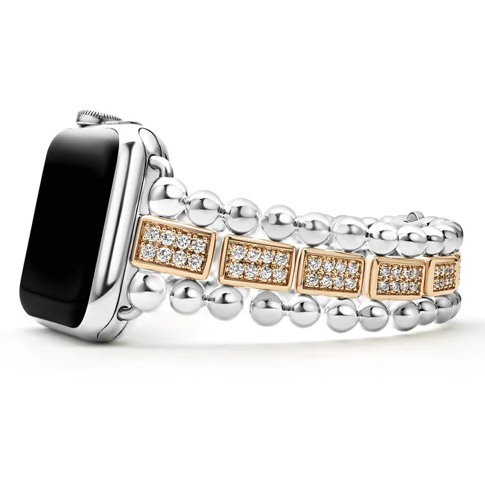Bracelets LAGOS Smart Caviar 18K Rose Gold and Sterling Silver Full Diamond Watch Bracelet3845mm