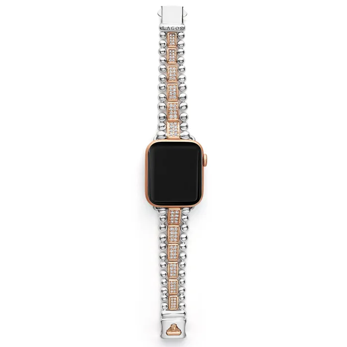 Bracelets LAGOS Smart Caviar 18K Rose Gold and Sterling Silver Full Diamond Watch Bracelet3845mm