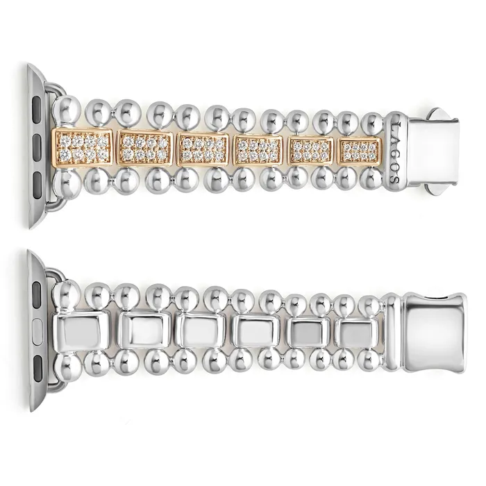 Bracelets LAGOS Smart Caviar 18K Rose Gold and Sterling Silver Full Diamond Watch Bracelet3845mm