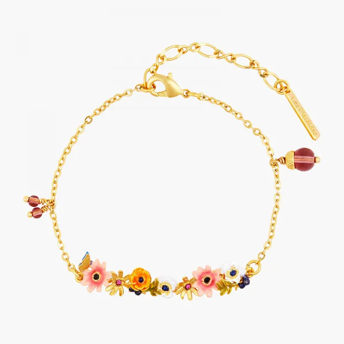 Bracelets Les Nereides Les Nereides Romantic Flowers And Dangling Glass Beads Thin Bracelet