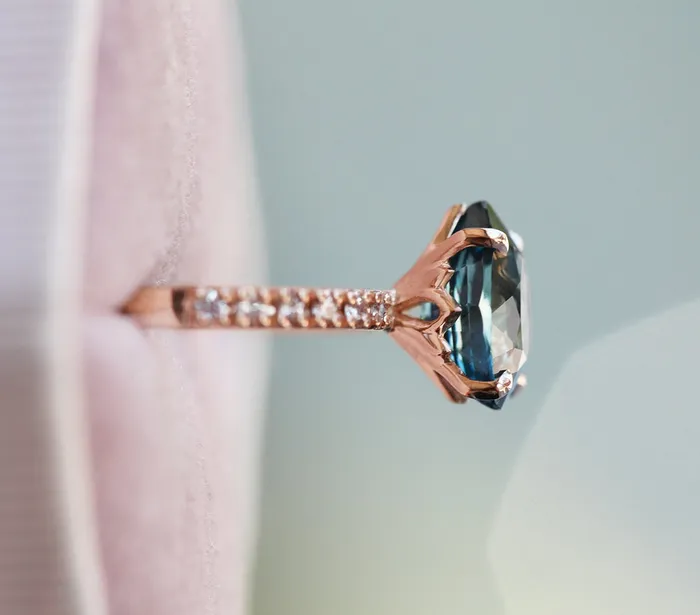 Brene Teal Sapphire Diamond Ring Set Capucinne Rings