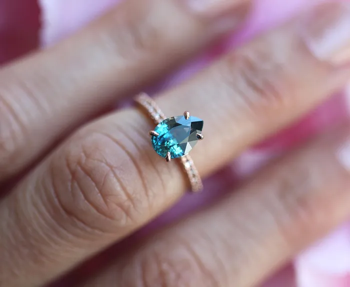 Brene Teal Sapphire Diamond Ring Set Capucinne Rings