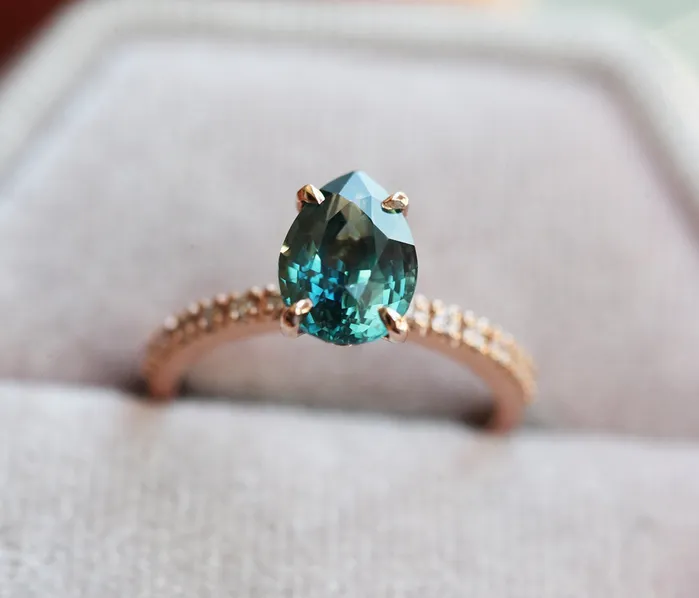 Brene Teal Sapphire Diamond Ring Set Capucinne Rings