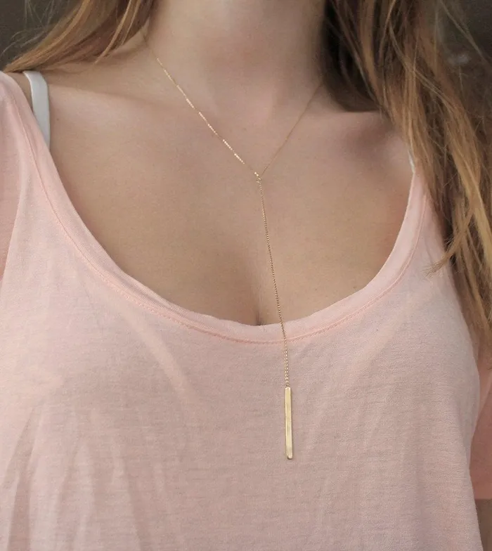 Capucinne Necklaces Lariat Y Necklace With Gold Drop Bar