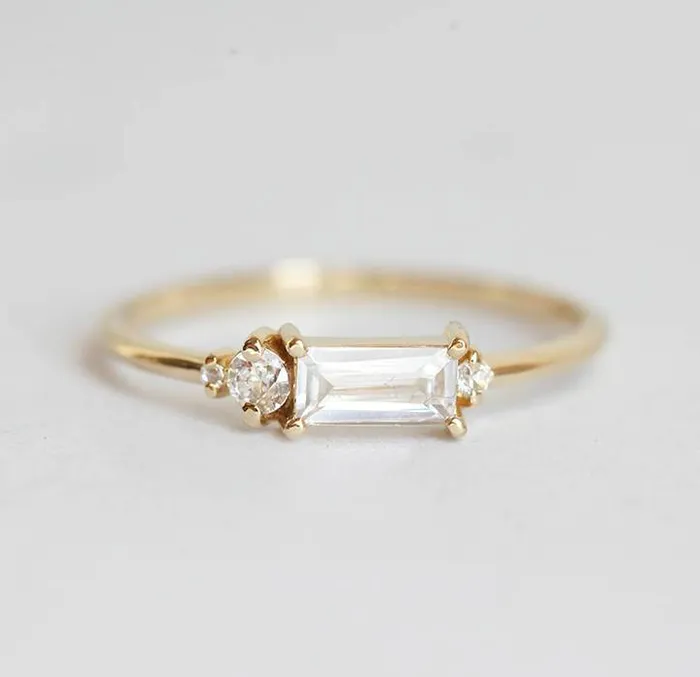 Capucinne Rings Baguette Diamond Ring Baguette Engagement Ring