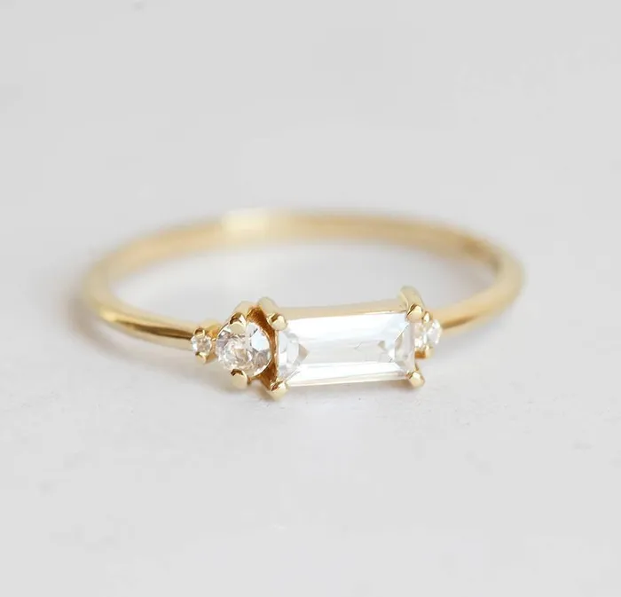 Capucinne Rings Baguette Diamond Ring Baguette Engagement Ring