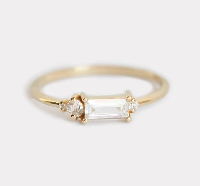 Capucinne Rings Baguette Diamond Ring Baguette Engagement Ring