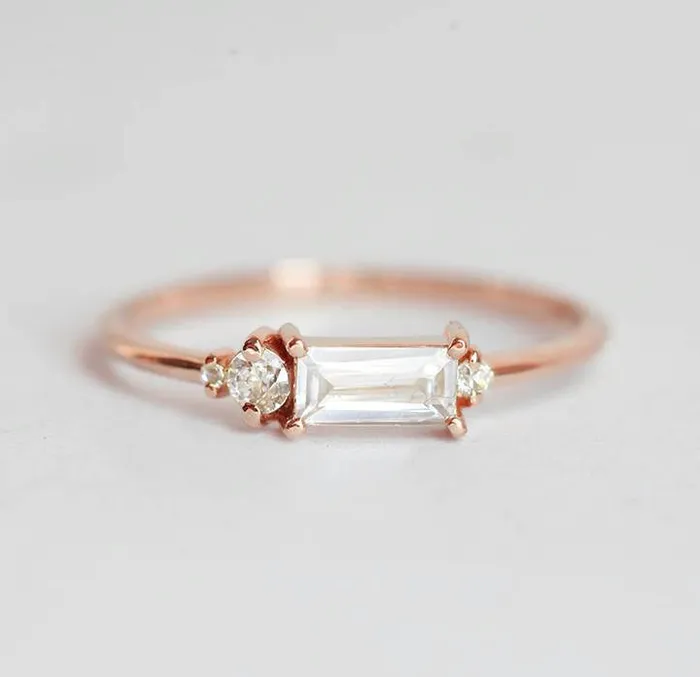 Capucinne Rings Baguette Diamond Ring Baguette Engagement Ring