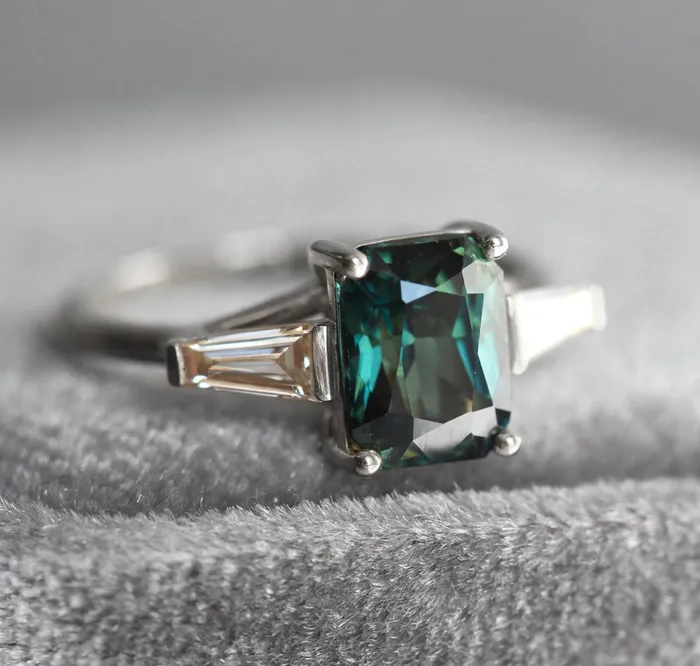 Capucinne Rings Dolores Teal Sapphire Diamond Ring